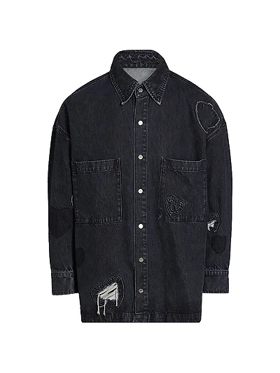 Heart Patchwork Long-Sleeve Denim Shirt