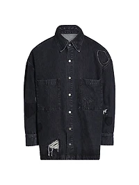 Heart Patchwork Long-Sleeve Denim Shirt