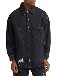 Heart Patchwork Long-Sleeve Denim Shirt