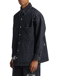 Heart Patchwork Long-Sleeve Denim Shirt