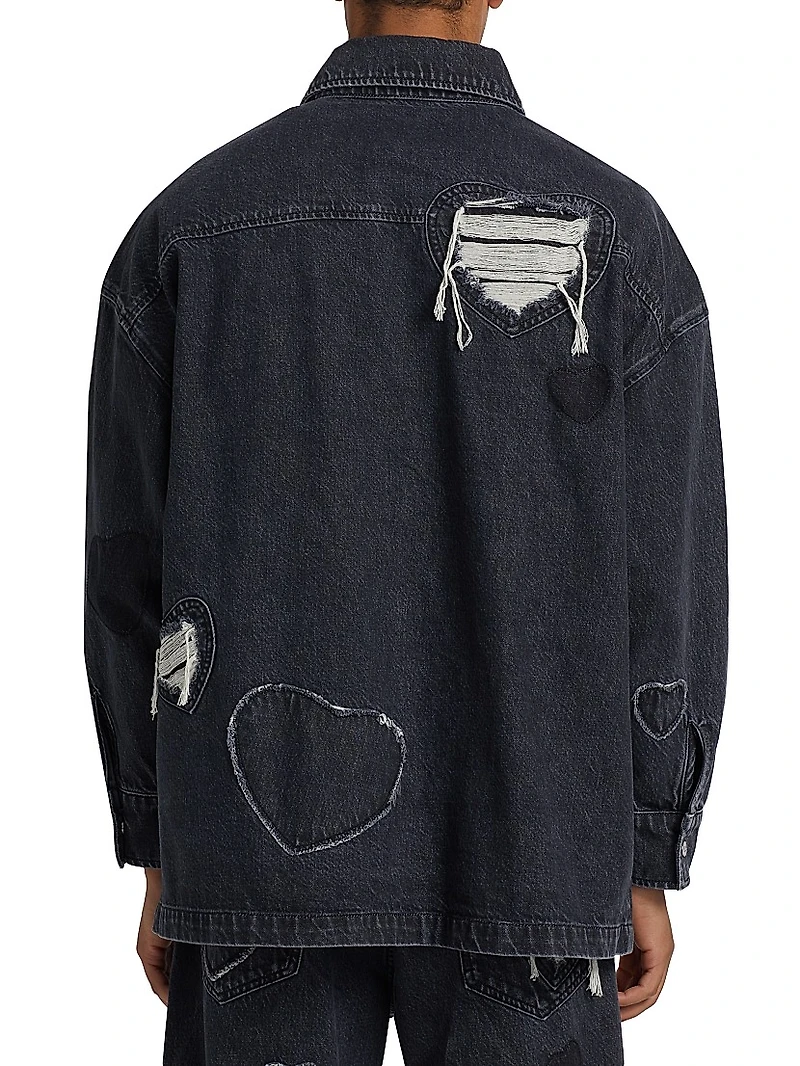 Heart Patchwork Long-Sleeve Denim Shirt