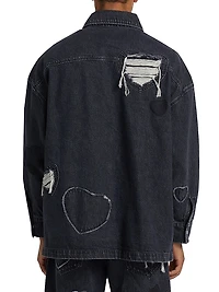 Heart Patchwork Long-Sleeve Denim Shirt