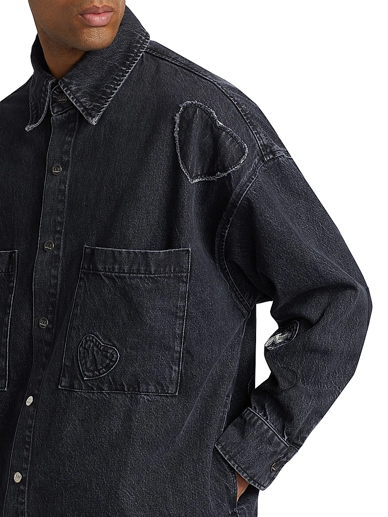 Heart Patchwork Long-Sleeve Denim Shirt