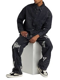 Heart Patchwork Long-Sleeve Denim Shirt