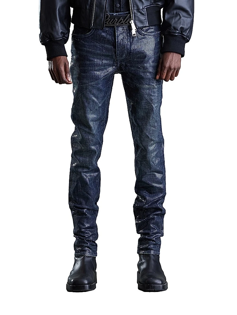 Tiled Overlay Slim-Fit Jeans