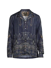 Silk Long-Sleeve Camp Collar Shirt