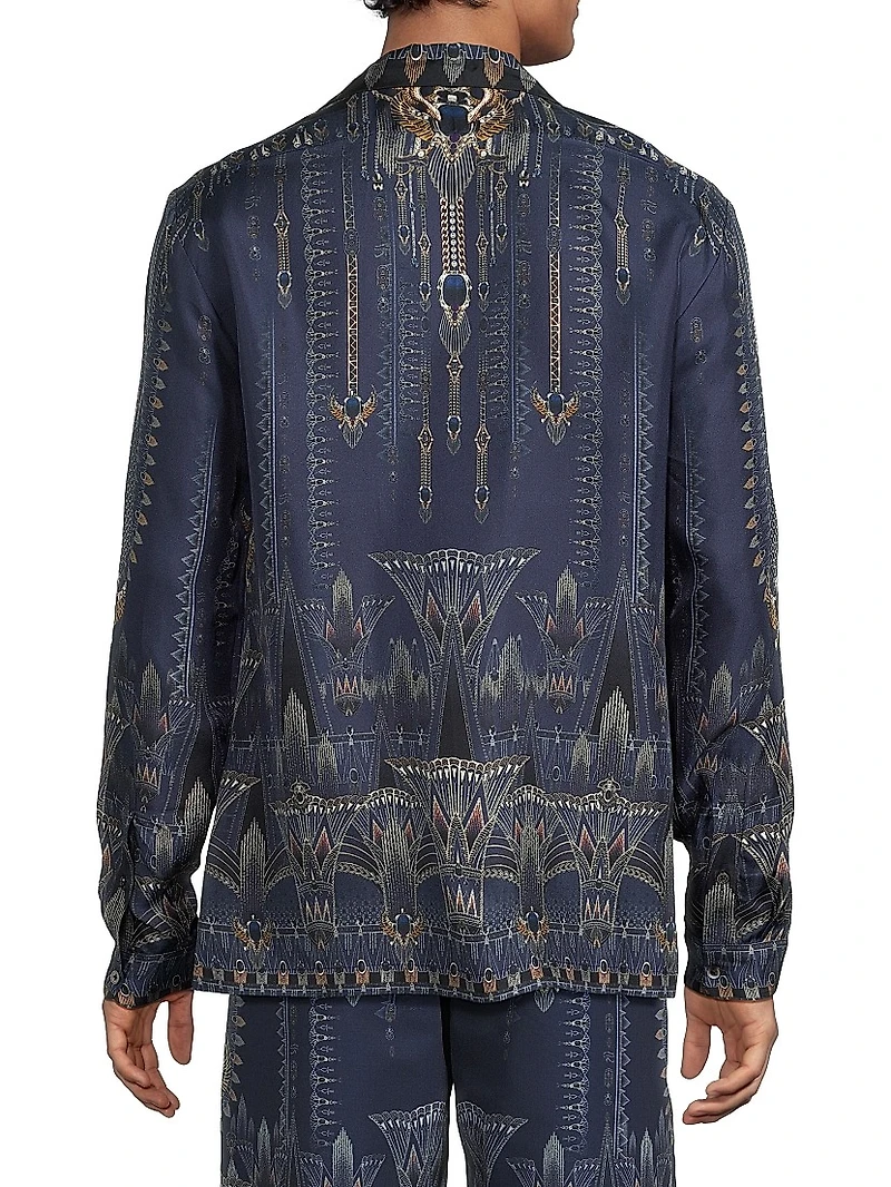 Silk Long-Sleeve Camp Collar Shirt