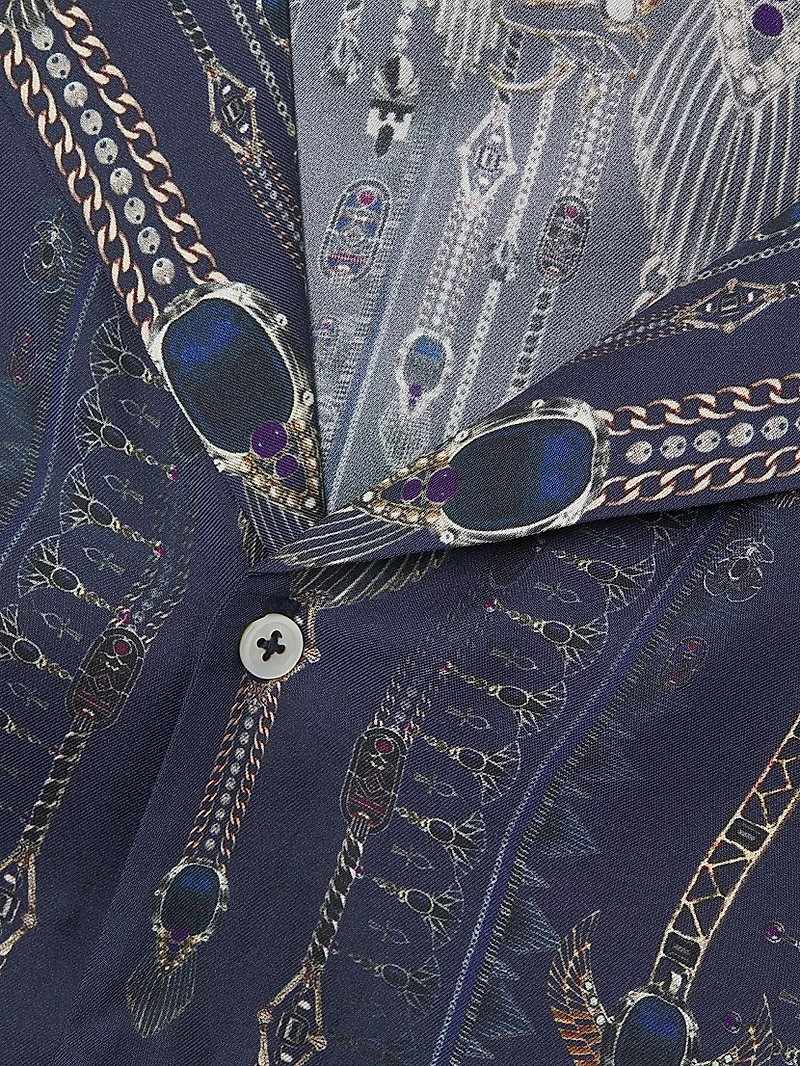 Silk Long-Sleeve Camp Collar Shirt