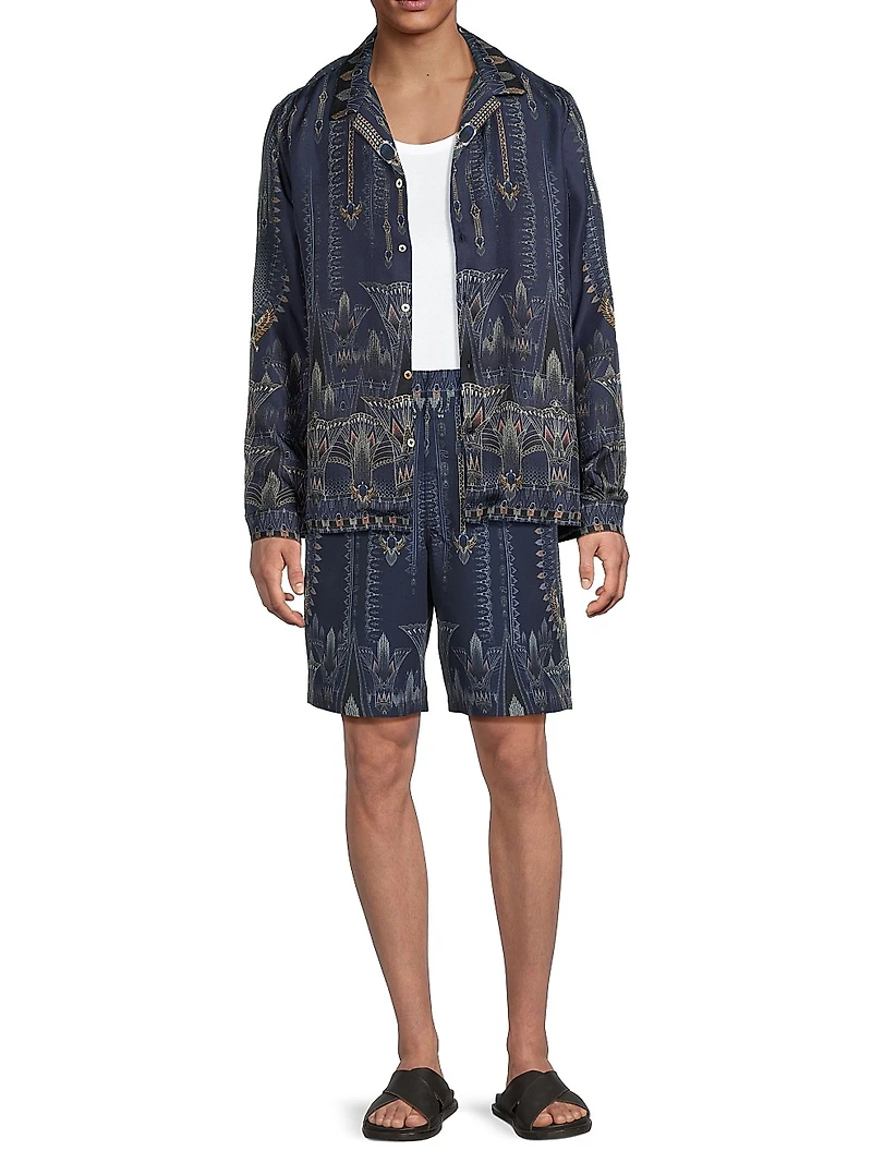 Silk Long-Sleeve Camp Collar Shirt