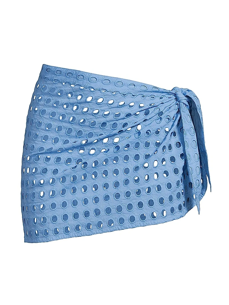 The Mini Wrap Eyelet Cotton Pareo Skirt