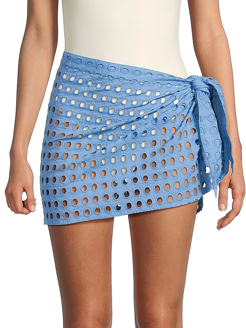 The Mini Wrap Eyelet Cotton Pareo Skirt