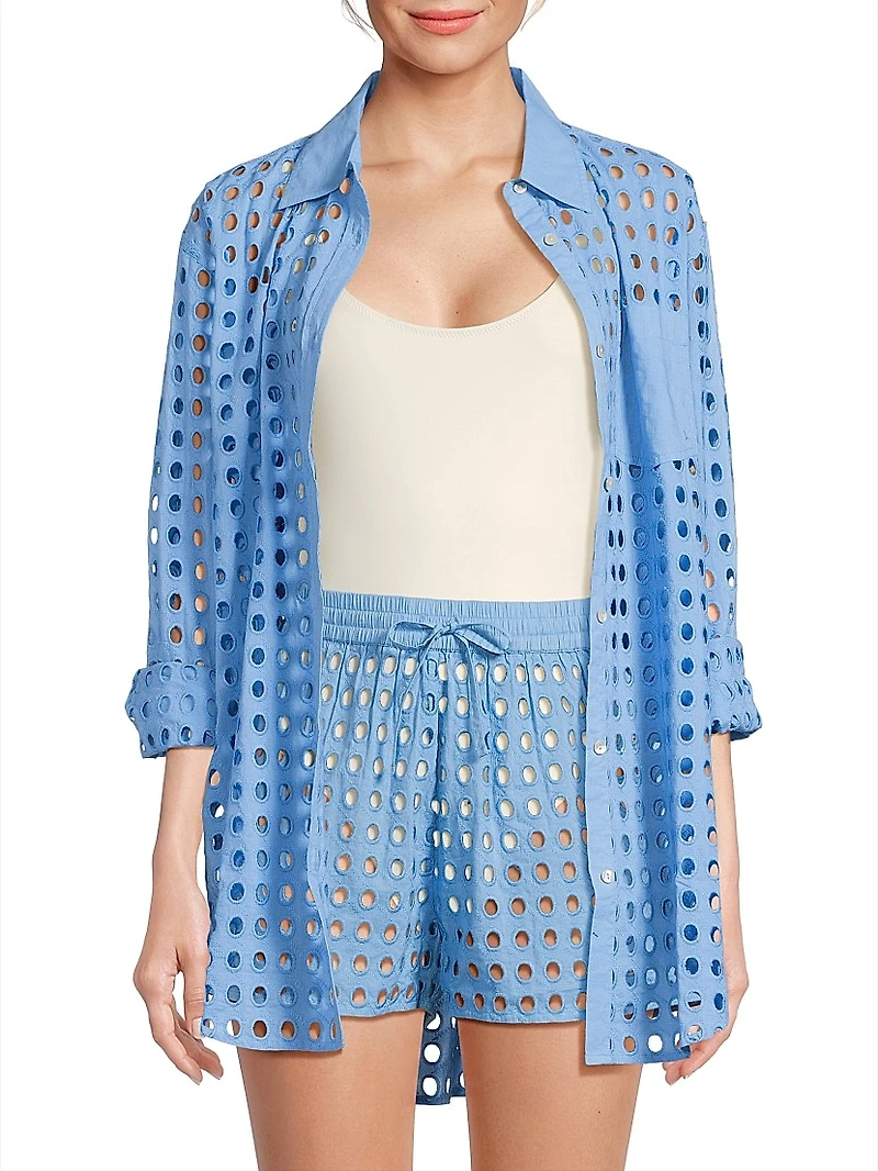 The Oxford Eyelet Cotton Long-Sleeve Top