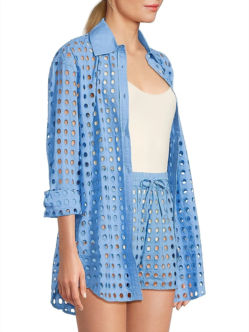 The Oxford Eyelet Cotton Long-Sleeve Top