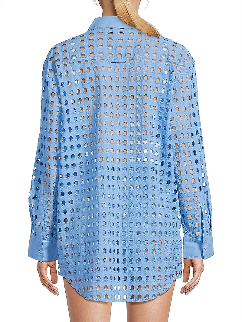 The Oxford Eyelet Cotton Long-Sleeve Top