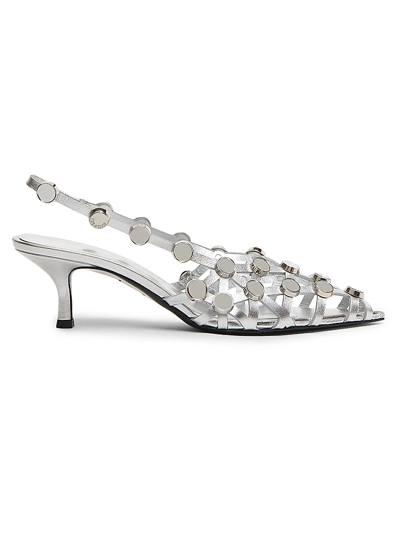 Grid 50MM Leather Slingback Pumps