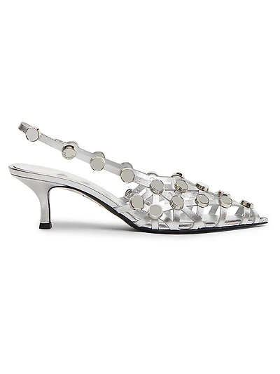 Grid 50MM Leather Slingback Pumps