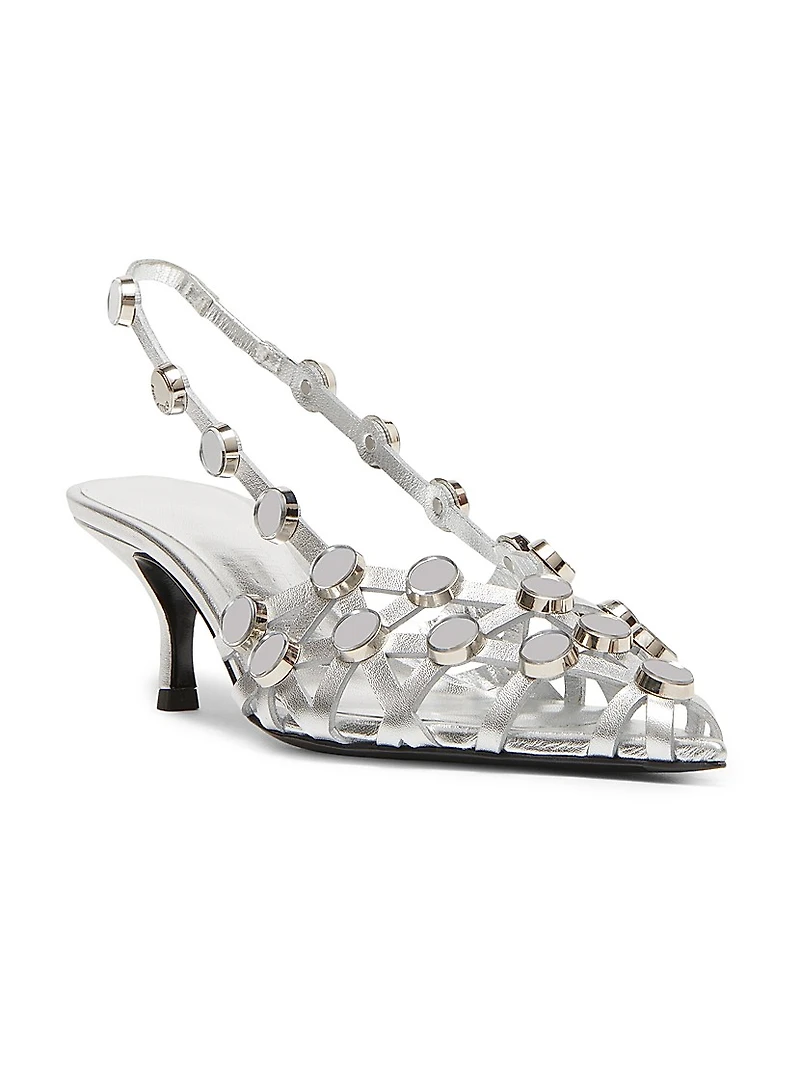 Grid 50MM Leather Slingback Pumps