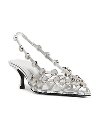 Grid 50MM Leather Slingback Pumps