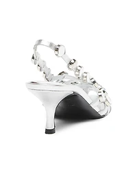 Grid 50MM Leather Slingback Pumps