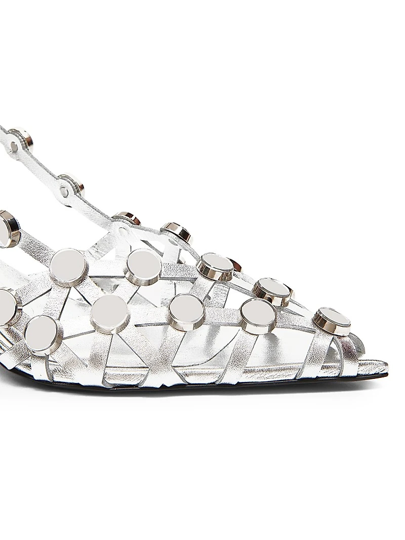 Grid 50MM Leather Slingback Pumps