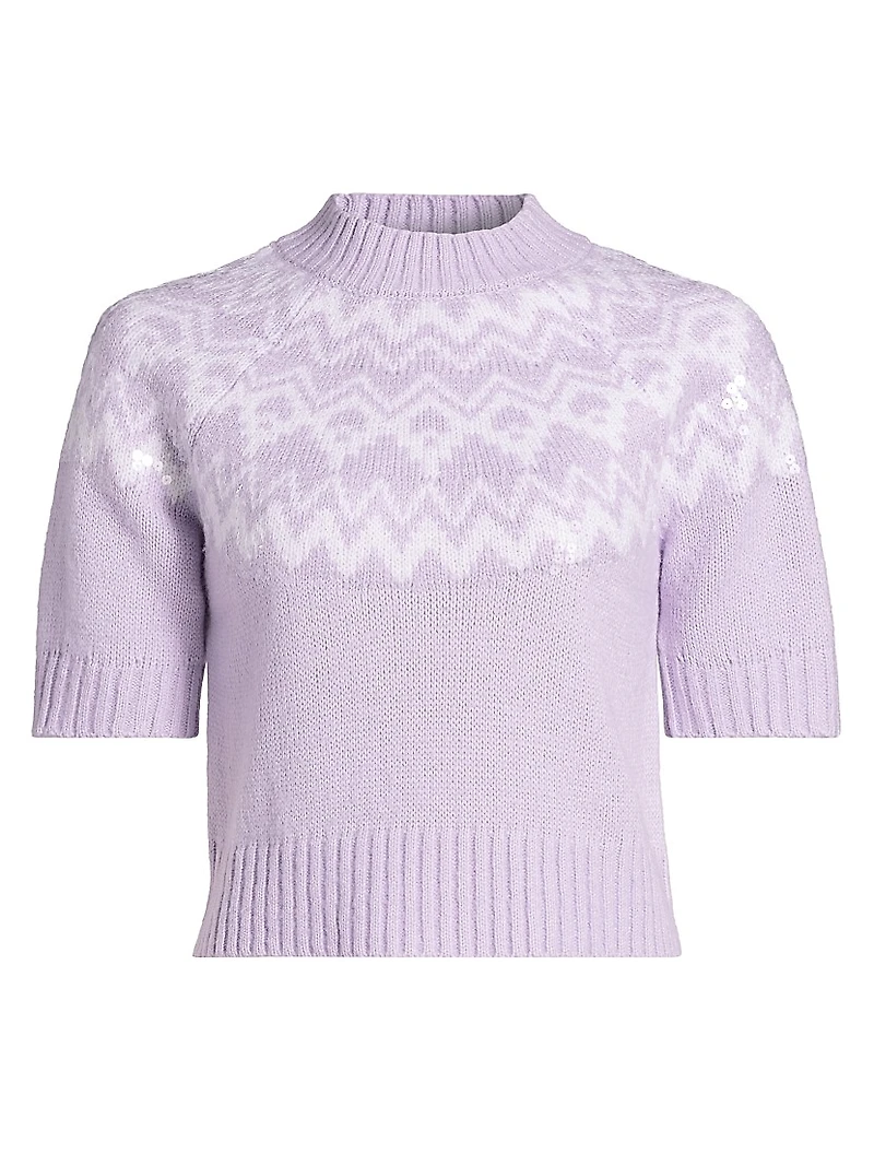 Sequin Fair Isle-Style Short-Sleeve Sweater