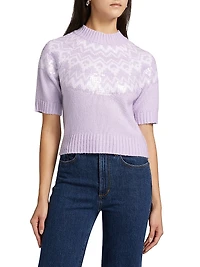 Sequin Fair Isle-Style Short-Sleeve Sweater