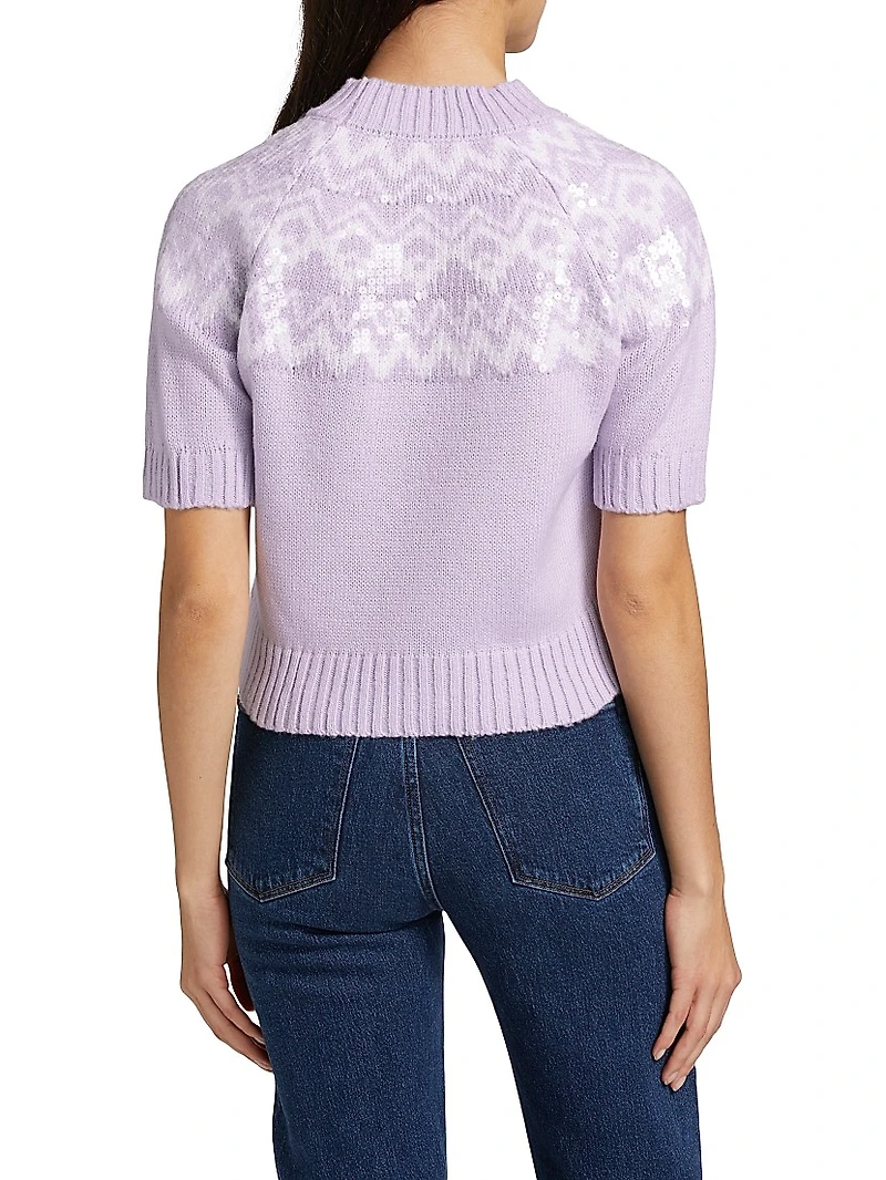 Sequin Fair Isle-Style Short-Sleeve Sweater