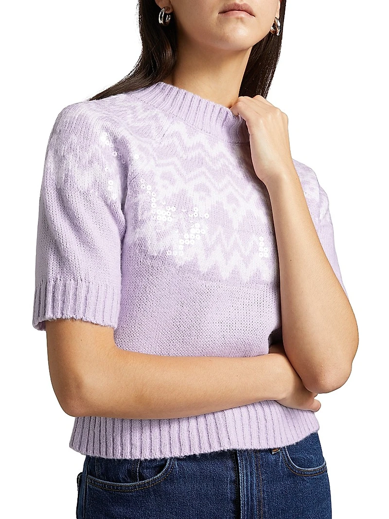 Sequin Fair Isle-Style Short-Sleeve Sweater