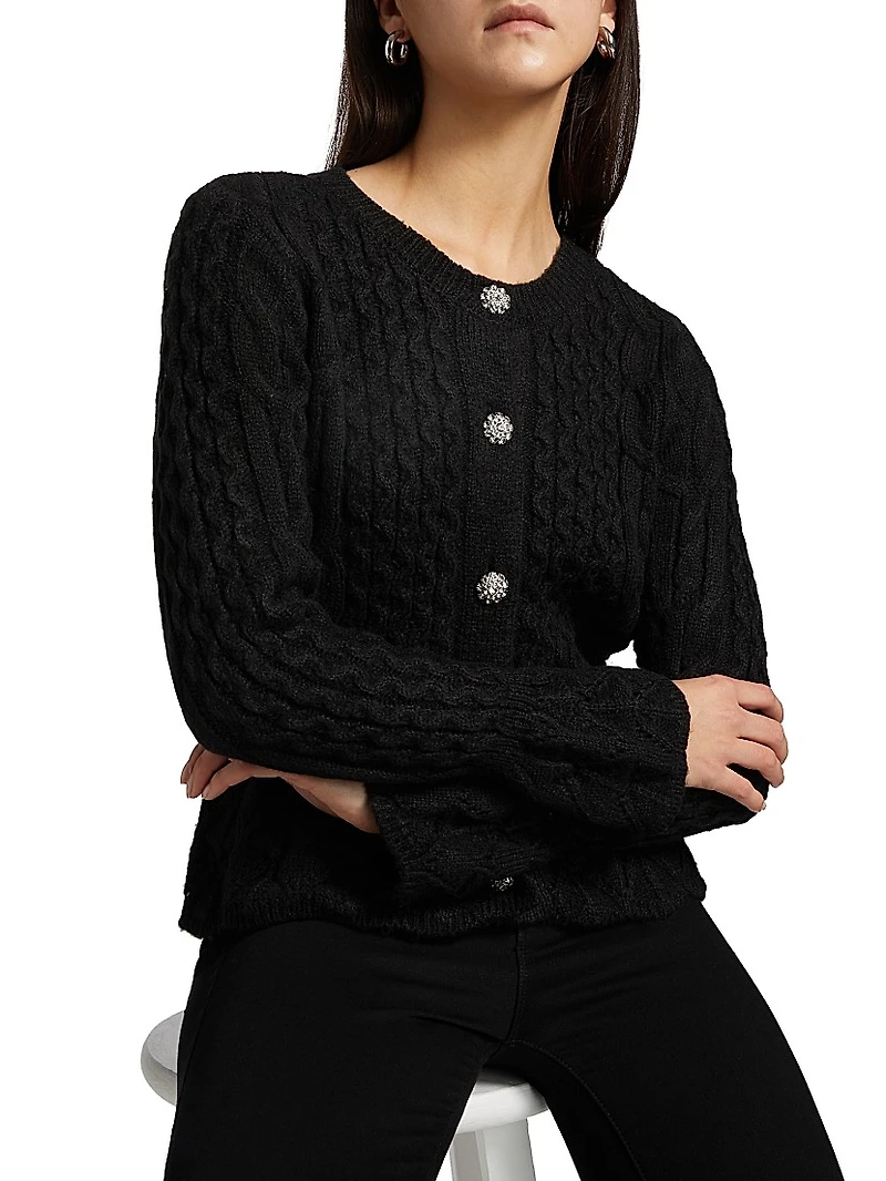 Cable-Knit Crewneck Cardigan