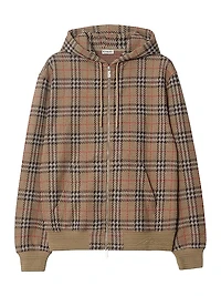 Check Stretch Cotton Zip-Front Hoodie
