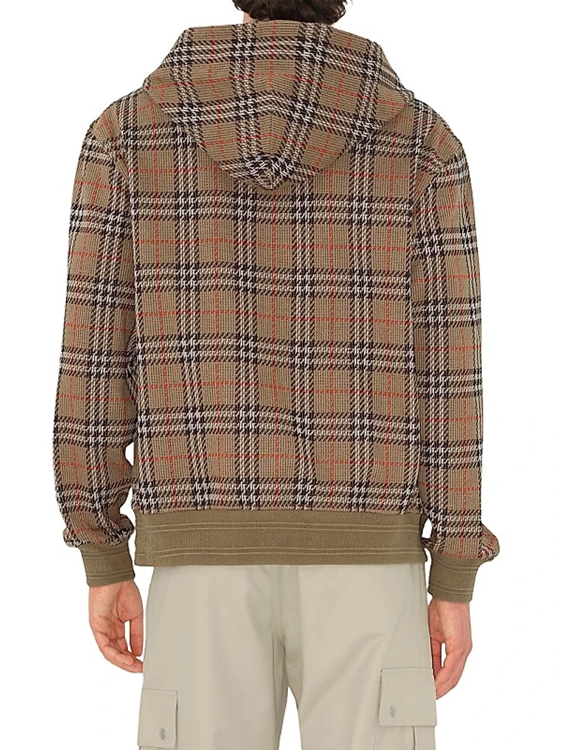 Check Stretch Cotton Zip-Front Hoodie