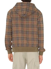 Check Stretch Cotton Zip-Front Hoodie