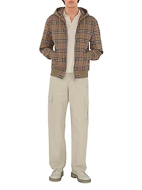 Check Stretch Cotton Zip-Front Hoodie