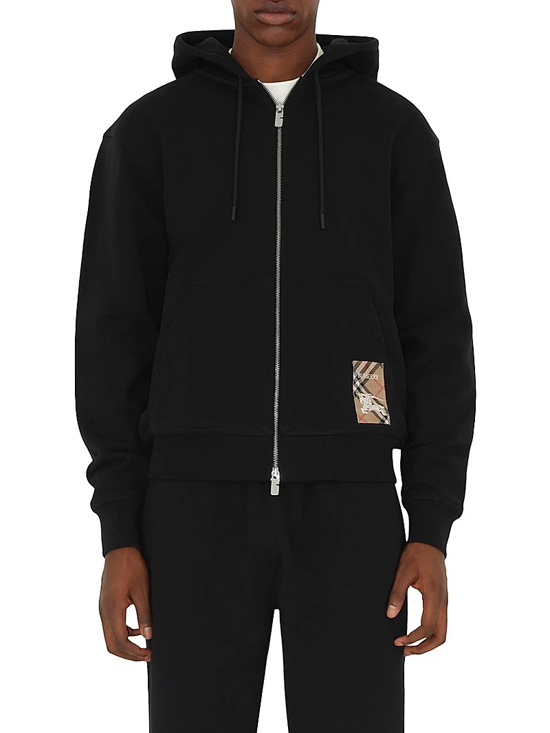 Check Label Cotton Full-Zip Hoodie