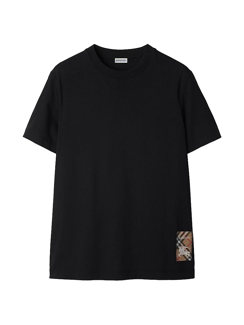 Check Label Cotton Crewneck T-Shirt