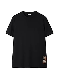 Check Label Cotton Crewneck T-Shirt