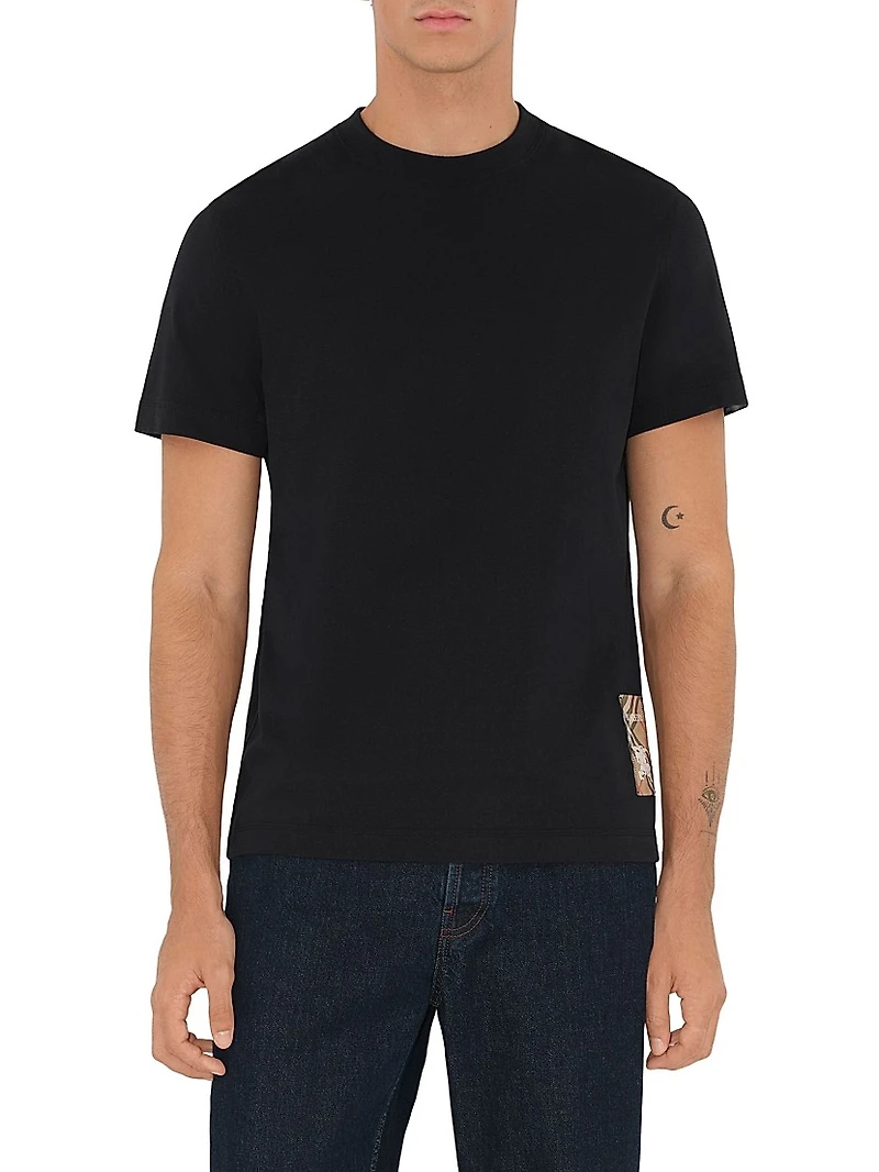 Check Label Cotton Crewneck T-Shirt