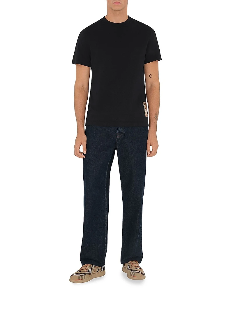 Check Label Cotton Crewneck T-Shirt