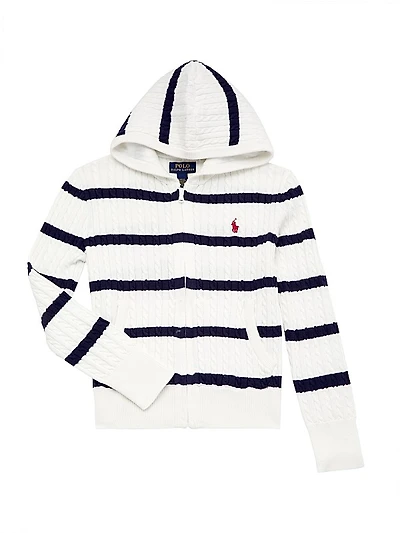 Little Girl's & Girl's Striped Cotton Zip-Up Hoodie