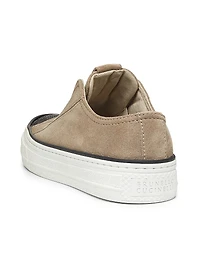 Monili-Embellished Suede Slip-On Sneakers