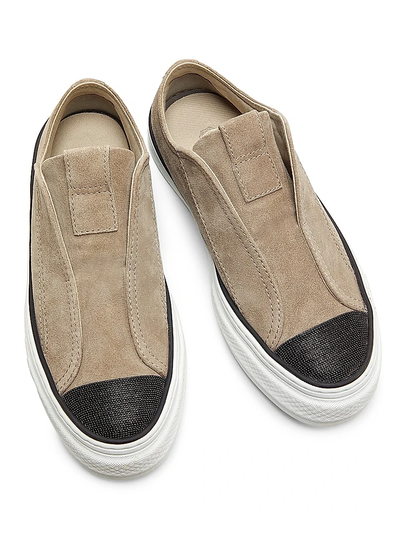 Monili-Embellished Suede Slip-On Sneakers
