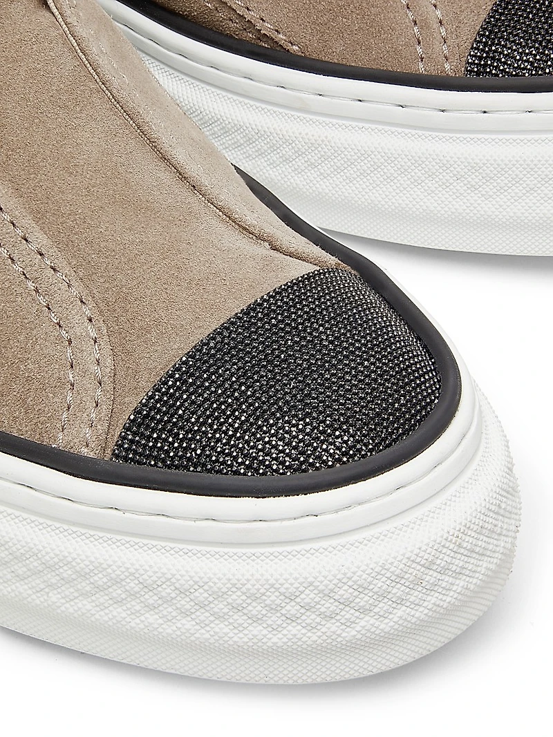 Monili-Embellished Suede Slip-On Sneakers