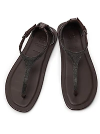 Monili Leather T-Strap Sandals