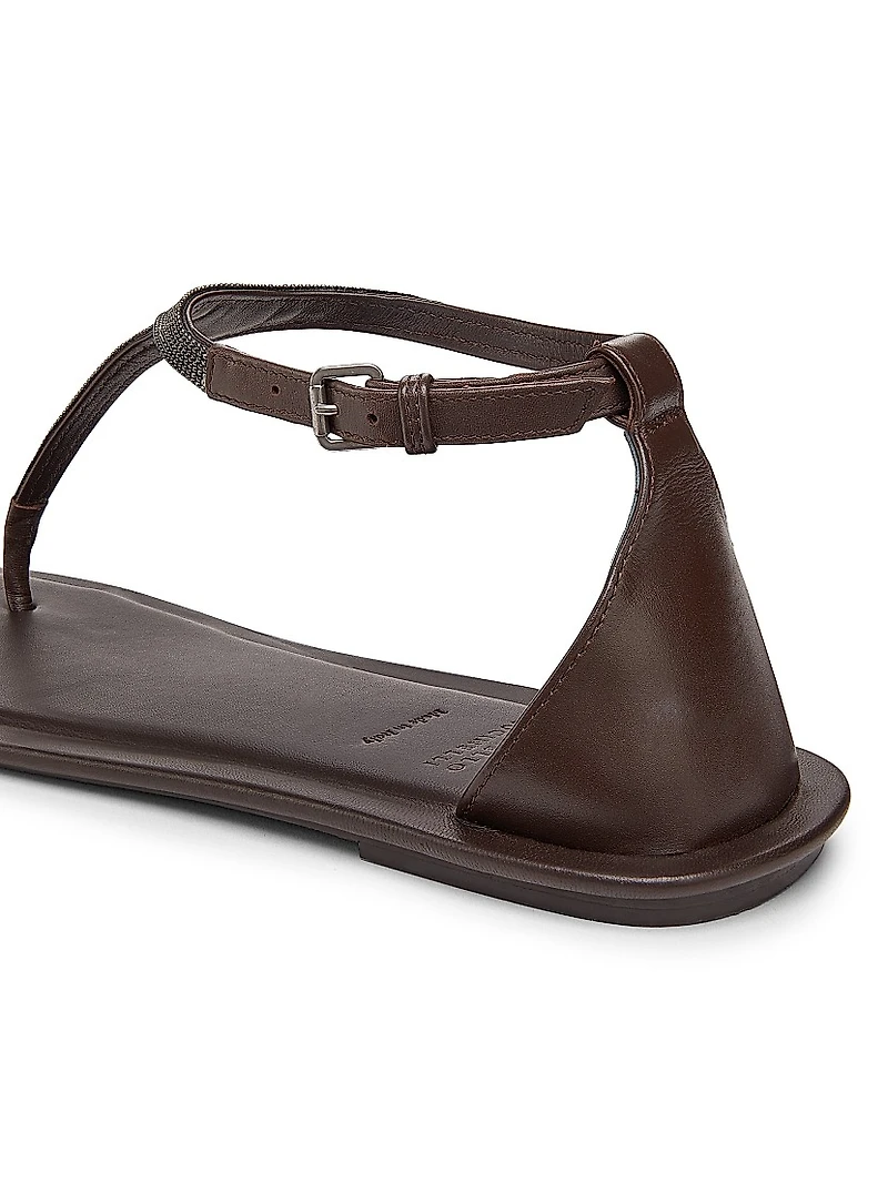 Monili Leather T-Strap Sandals