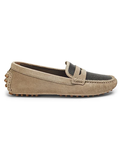Monili-Embellished Suede Penny Loafers