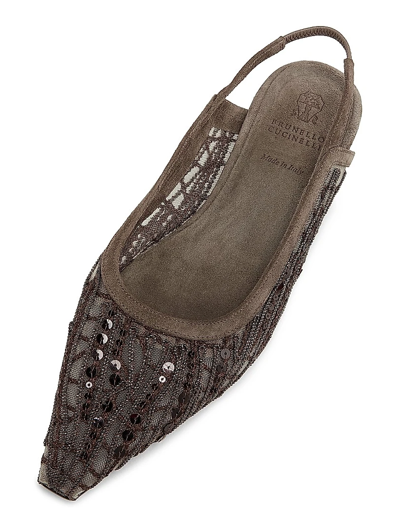 Monili & Sequin- Embellished Slingback Ballet Flats