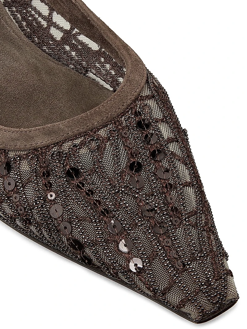 Monili & Sequin- Embellished Slingback Ballet Flats