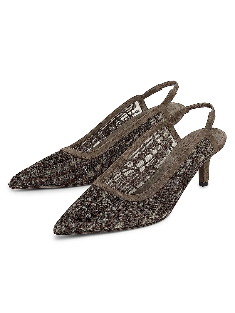 50MM Mesh Slingback Pumps