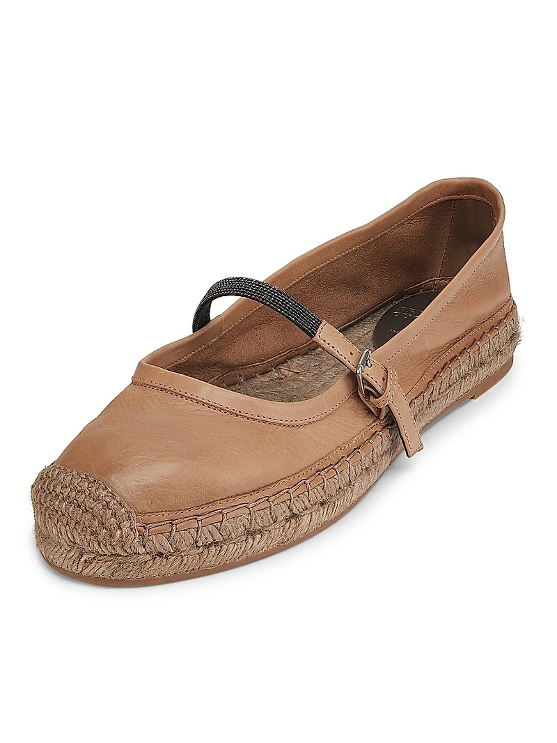 Monili-Embellished Leather Espadrilles