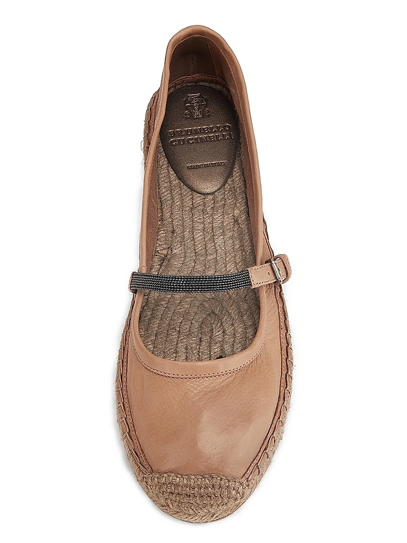 Monili-Embellished Leather Espadrilles